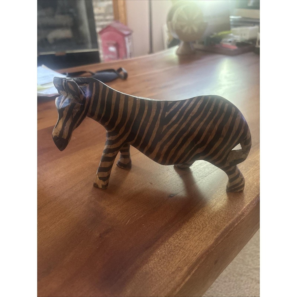Vintage Wood Hand Crafted Zebra Animal Figurine 7" Safari Decor